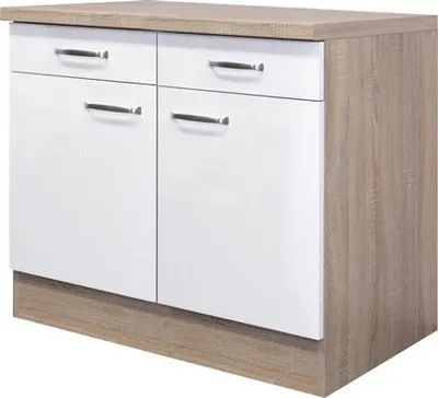 Produktbild von Flex Well Unterschrank mit Schublade und Drehtür Valero BxTxH 100 x 60 x 86 cm weiß hochglanz zerlegt Anschlag links rec