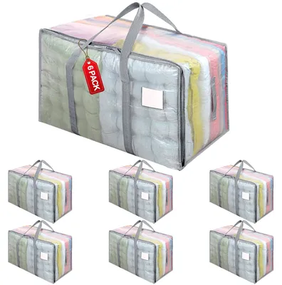Productafbeelding van Opbergbox opbergtas opbergdoos - 105 liter - Transparant met deksel - 6 stuks