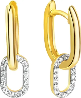 Produktbild von F Creolen 925/- Sterling Silber 1,0cm gelb Zirkonia weiß 274210172-1