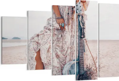 Produktbild von Bild auf Leinwand - Leinwandbild - 5 Teile - Frau Kleid Gitarre - 150x100cm - Wand Bild - Wanddeko - Wandbilder - Leinwanddruck - Bilder - Wanddekoration - Leinwand bilder - Wandbild - EG150x100-4685
