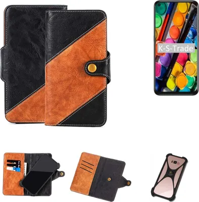 Produktbild von K-S-Trade Handyhülle Schutzhülle Bookstyle Case Wallet-Case kompatibel mit TCL PLEX Handy Cover Bumper Klapphülle schwarz hellbraun 1x