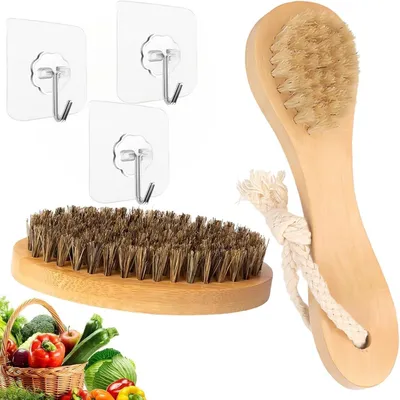 Gemüsebürsten-Set 2er-Pack, Holz mit Naturborsten, ergonomisch