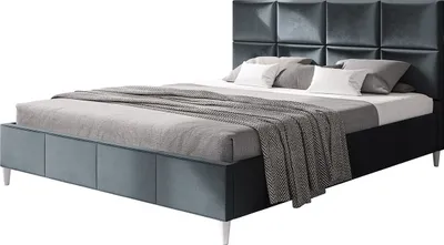 Produktbild von Polsterbett LUX ROMA mit Kopfteil, 120 x 200 cm, Doppelbett mit Lattenrost aus Holz, Velourstoff Dunkelgrau, Füße in Farbe: Weiß