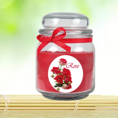 Produktbild von Duftkerze im Glas Rose 13 x Ø9 cm – Bonbon Glas mittel mit Deckel, ca. 70 Std. Brenndauer, Geschenk-Deko für Zuhause