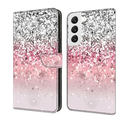 Produktbild von CLM-Tech Handyhülle kompatibel mit Samsung Galaxy S24 Hülle - Tasche aus Kunstleder - Klapphülle mit Ständer und Kartenfächern - Schutzhülle Wallet Case Cover in silber und rosa