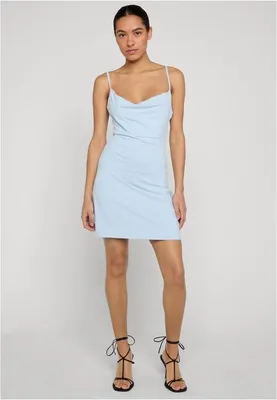Produktbild von Damenkleid Urban Classics, Mini-Kleid mit Wasserfall-Ausschnitt, Farbe: eisblau, Größe: XL