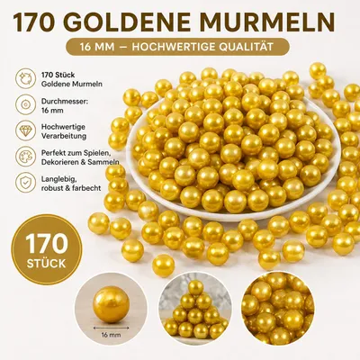 170 goldene Glasmurmeln 16 mm aus hochwertigem Glas. Ideal für Vase, Dekoration, Basteln und Spiel., KI-generiertes Bild