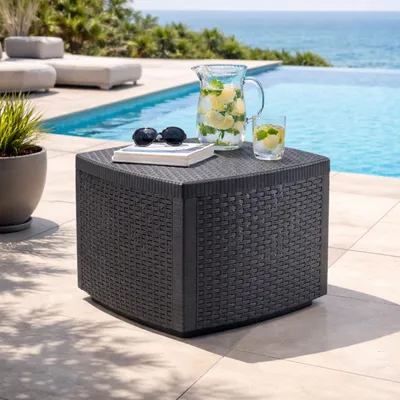 Garten Beistelltisch Rattan Optik mit Aufbewahrungsfach Kunststoff 53x53x40cm