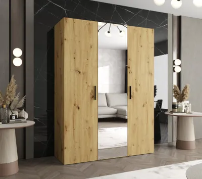Obrázek produktu pro Šatní skříň se zrcadlem HELMA 2 150 cm - dub artisan / černé úchyty