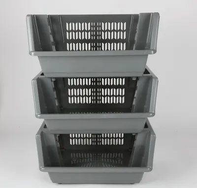 Image de 3x paniers empilables Étagère de cuisine Panier de ménage Rangement Panier de récolte Bac à légumes Panier