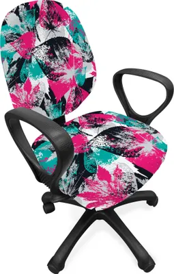 Produktbild von ABAKUHAUS Grunge Bürostuhl Schonbezug, Aufwändige Blatt Arrangement, dekorative Schutzhülle aus Stretchgewebe, Hot Pink Seafoam Schwarz