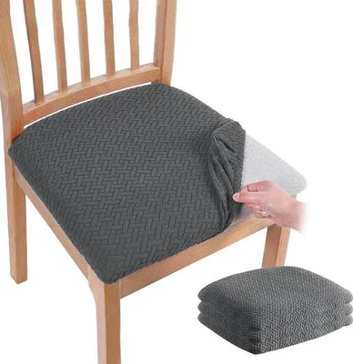 Produktbild von Unyqoos® 4er-Set wasserdichte Stuhlhussen für Esszimmerstühle, Polyester, Dunkelgrau – elastisch mit Befestigungsriemen, maschinenwaschbar