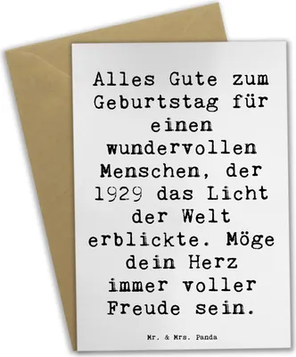 Produktbild von Mr. & Mrs. Panda Grußkarte Spruch 1929 Geburtstag - Weiß - Geschenk, wundervoller Mensch, Geburtstagsgeschenk, hochzeitskarten, einladungskarten, Grußkarten, babykarte