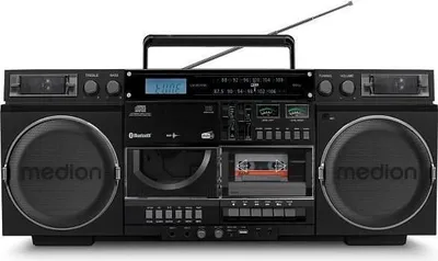 Obrázek produktu pro MEDION Vintage DAB+ rádio, CD/kazetový/USB/MP3 přehrávač, 2x10 W RMS, Bluetooth, černá barva