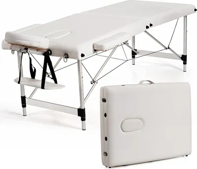 Produktbild von GOPLUS klappbar Massageliege, Massagebank mit abnehmbarer Kopfstütze, Armlehnen & Tragetasche,  Massagebett bis 250kg belastbar, breite 70 cm, Weiß