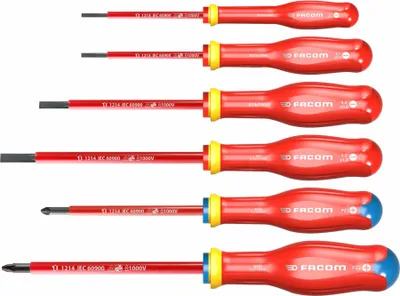 Image de FACOM Jeu de 6 tournevis Protwist isolés 1000V (plats et pozidriv) ATDVE.J6PB