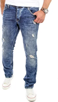 Produktbild von Reslad Jeans-Herren Destroyed Look Slim Fit Stretch Denim Jeans-Hose RS-2069 Blau W29 / L32