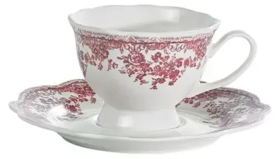 Image de Service à café Bricard Fleury 12 pièces en porcelaine rose, 225 ml