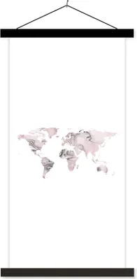 Produktbild von MuchoWow® Textilposter Weltkarte - Marmor - Grau 60x120 cm mit schwarzem Rahmen - Magnete