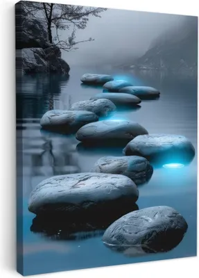 Produktbild von MuchoWow® - Leinwandbilder - Steine - Wasser - Bäume - Natur, Wandbild, Wanddeko Bilder Wohnzimmer, 30x40 cm