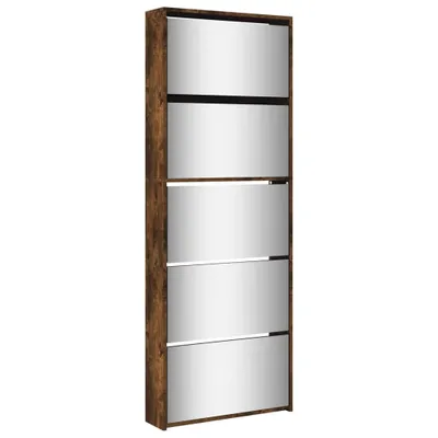 Produktbild von Schuhschrank mit Spiegel 5 Fächer Räuchereiche 63x17x169,5 cm