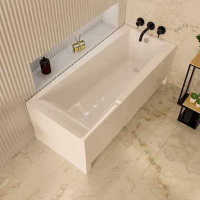 Produktbild von ECOLAM Badewanne 170x75 cm LINDA + Schürze Verkleidung Acrylwanne Rechteck Acryl Sanitäracryl weiß + Ablaufgarnitur Automatik Viega Füße Silikon Set