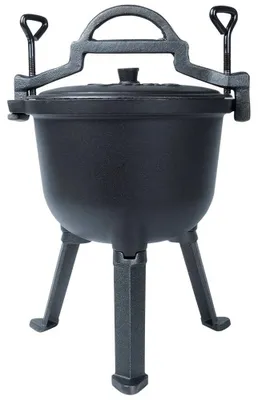 Image de Casserole en fonte - Casserole pour feu avec couvercle et pieds - Émaillée - 4 litres - Pour barbecue au charbon - Noir