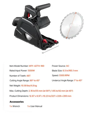 Produktbild von Führungs-Säge, 1200W Motor, 0° bis 45° Winkelverstellung, 1200W 6.5inch