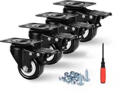 Immagine prodotto di Set di piedini scorrevoli da 4 pezzi da 50 mm con freno, doppio blocco, rotazione a 360°, gomma piena per il trasporto di mobili, portata 270 kg
