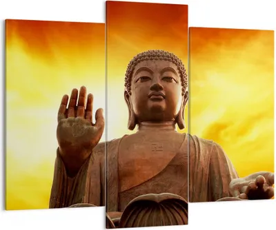 Produktbild von Bild auf Leinwand - Leinwandbild - Buddha Stein Sonnenuntergang - 130x100cm - Wand Bild - Wanddeko - Leinwanddruck - Bilder - Kunstdruck - Wanddekoration - Leinwand bilder - Wandkunst - CB130x100-0183