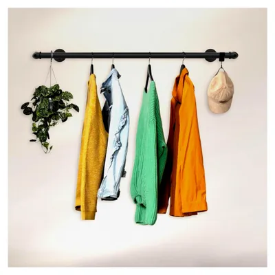 Produktbild von Kleiderstange im Industrial Design für schmale Flure, Wandgarderobe, Breite 70 cm x Tiefe 12 cm, Schwarz