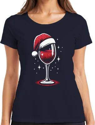 Produktbild von Wein Weihnachtsmütze Weinglas Winzer Weinliebhaber - Weihnachten Weihnachtsgeschenk Christmas Damen T-Shirt, Navy, 3XL