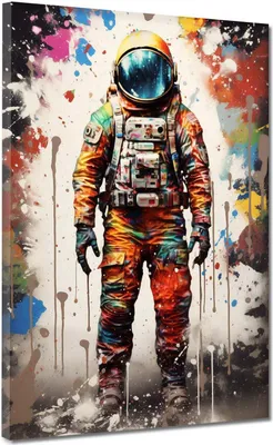 Produktbild von Pop Art Astronaut Leinwandbild Wandbild abstrakt Kunstdruck XL Wanddeko: 105x140x4cm