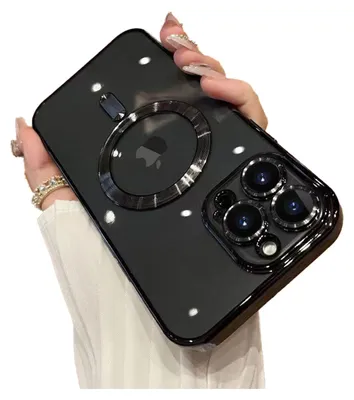 A hand holding an iPhone 11 Pro Max with a black protective case.