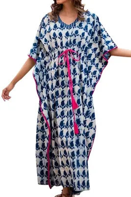 Image de Robe longue bohème pour femmes, style kaftan, à porter comme pyjama