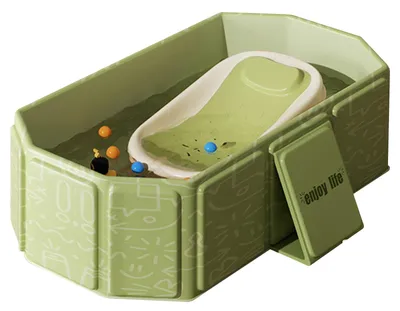 Immagine prodotto di Vaschetta da bagno pieghevole, con valvola di scarico, adatta a bambini da 0 a 8 anni, di colore verde, per l'uso in doccia e in giardino