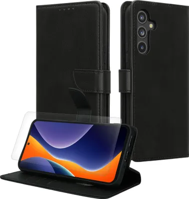 Produktbild von kwmobile Kunstleder Handyhülle kompatibel mit Samsung Galaxy A54 5G Hülle - Brieftaschen Schutzhülle aus Kunstleder mit Displayschutz - Schwarz