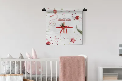 Produktbild von MuchoWow® Wandteppich Wandbehang Winter - Zitat - Rot 60x60 cm Tapisserie Dekoration Wandtuch - Dekorationen - Wand Decke