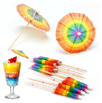 Cocktailparaplu's, 50 Stück, 10 cm, bunt, Papier & Holz, Partydeko