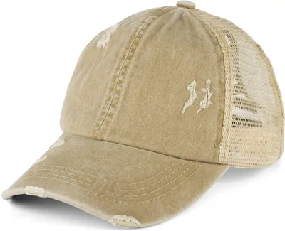 Produktbild von styleBREAKER Damen Baseball Cap im Washed Used Look mit Mesh Einsatz | Ponytail Cap für hohen Zopf | Verstellbare 6-Panel Schildkappe für Sommer und Freizeit