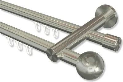 Produktbild von Interdeco Innenlaufstange, Gardinenstange mit Innenlauf Edelstahl-Optik Modell Platon Luino, 20 mm Ø 2-läufig, 320 cm (geteilt)