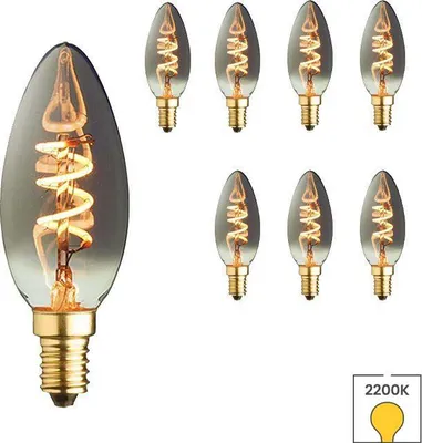 Produktbild von 8-er Set LED-Kerzenlampen E14 | 1,2 Watt | 2200K warmweiß | Rauch | Vertikaler Spiralfaden | Lybardo