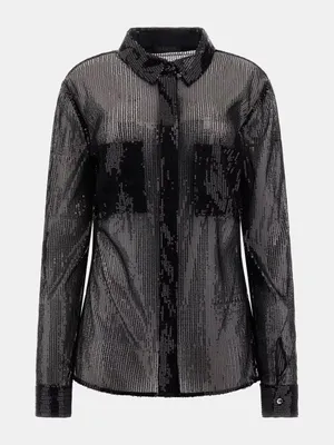 Zdjęcie produktu dla GUESS Elegancka czarna bluzka Maya z cekinami, rozmiar damski L | Stylowa i uniwersalna