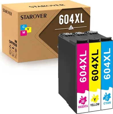 A product shot of Epson 604XL ink cartridges and their packaging.