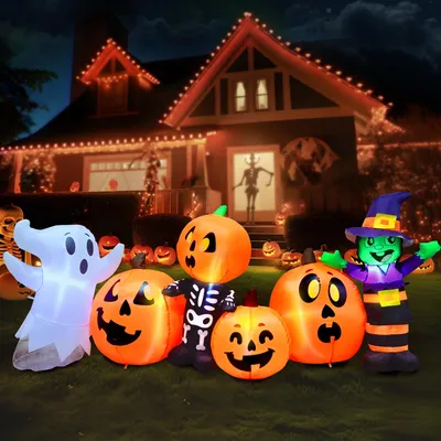 Aufblasbare Halloween-Deko, 2,4 m, mit LEDs, Kürbis & Geist