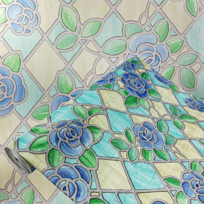 Produktbild von Fensterfolie Selbstklebend 45x200 cm - Blickdicht Blaue Rosen - Klebefolie Fenster Sichtschutz - Selbstklebende Fenster Sichtschutzfolie für mehr Privatsphäre und Lichtdurchlässigkeit im Bad oder Büro