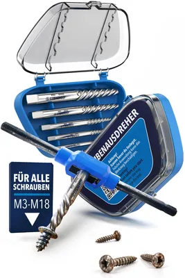Produktbild von Schraubenausdreher Set 5-tlg. mit Windeisen – M3 bis M18 – Linksausdreher