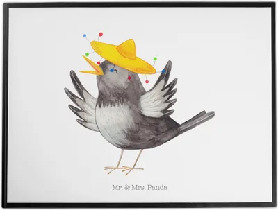 Produktbild von Mr. & Mrs. Panda Schreibunterlage Rabe Sombrero - Weiß - Geschenk, schreibtischunterlage, Tischunterlage, Unterlage Schreibtisch, Elster, Motivation, Vogel, Vögel