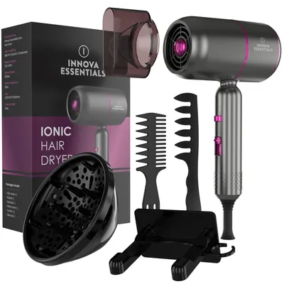 Zdjęcie produktu dla Innova® - Suszarka do włosów z dyfuzorem - Jonowa suszarka do włosów - Składana - Zawiera 3 nasadki - Technologia Coolshot - 3 ustawienia - 2000 W - Z hakiem do zawieszania