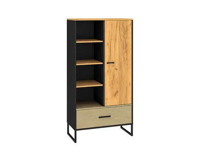 Immagine prodotto di Scansia con scaffali e anta SABEL - nero / rovere craft dorato